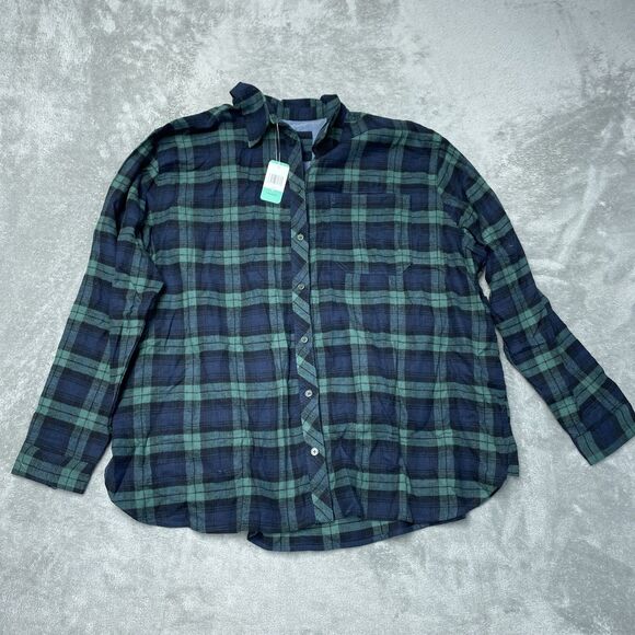 Lands' End Tops - Lands' End Women's XL Plaid Blouse Green Cotton Blend H0933